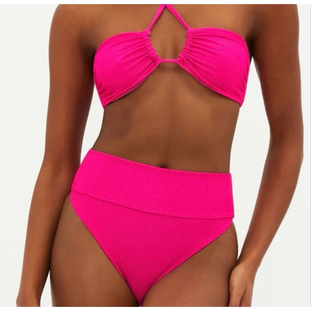 beach riot Highway Bottom Bright Fuchsia high waisted ribbed swimwear S summer